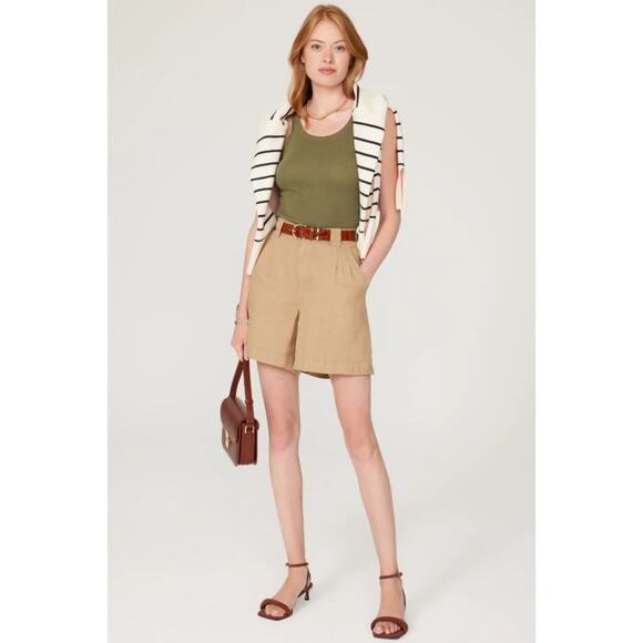 DL1961 Heidi Shorts Women’s Large Brown 100% Linen High Rise Summer Chic Staple - Picture 2 of 13